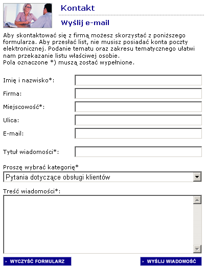 Formularz bardzo elegancki, chocia nie pozostawiono wygodniejszej dla wielu opcji kontaktu poprzez e-mail